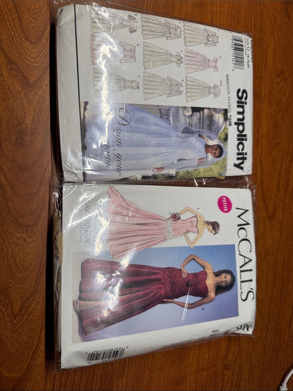 McCall's & Simplicity Formal Dress Sewing Patterns — Pink, Burgundy, White